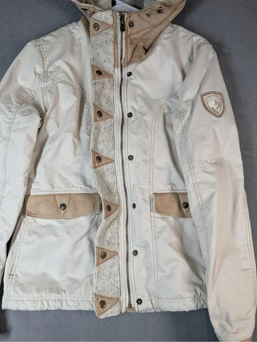 Kuhl Projekt Womens Medium Beige Fleece Lined Hooded Winter Jacket Coat Ski - Picture 4 of 12